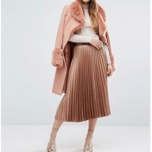 Miss Selfridge rose gold pleated skirt